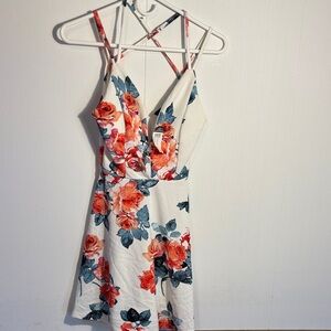 Floral White and Red Dress